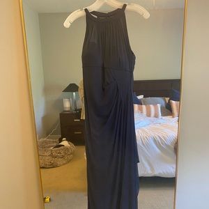 Navy blue high neck bridesmaid dress